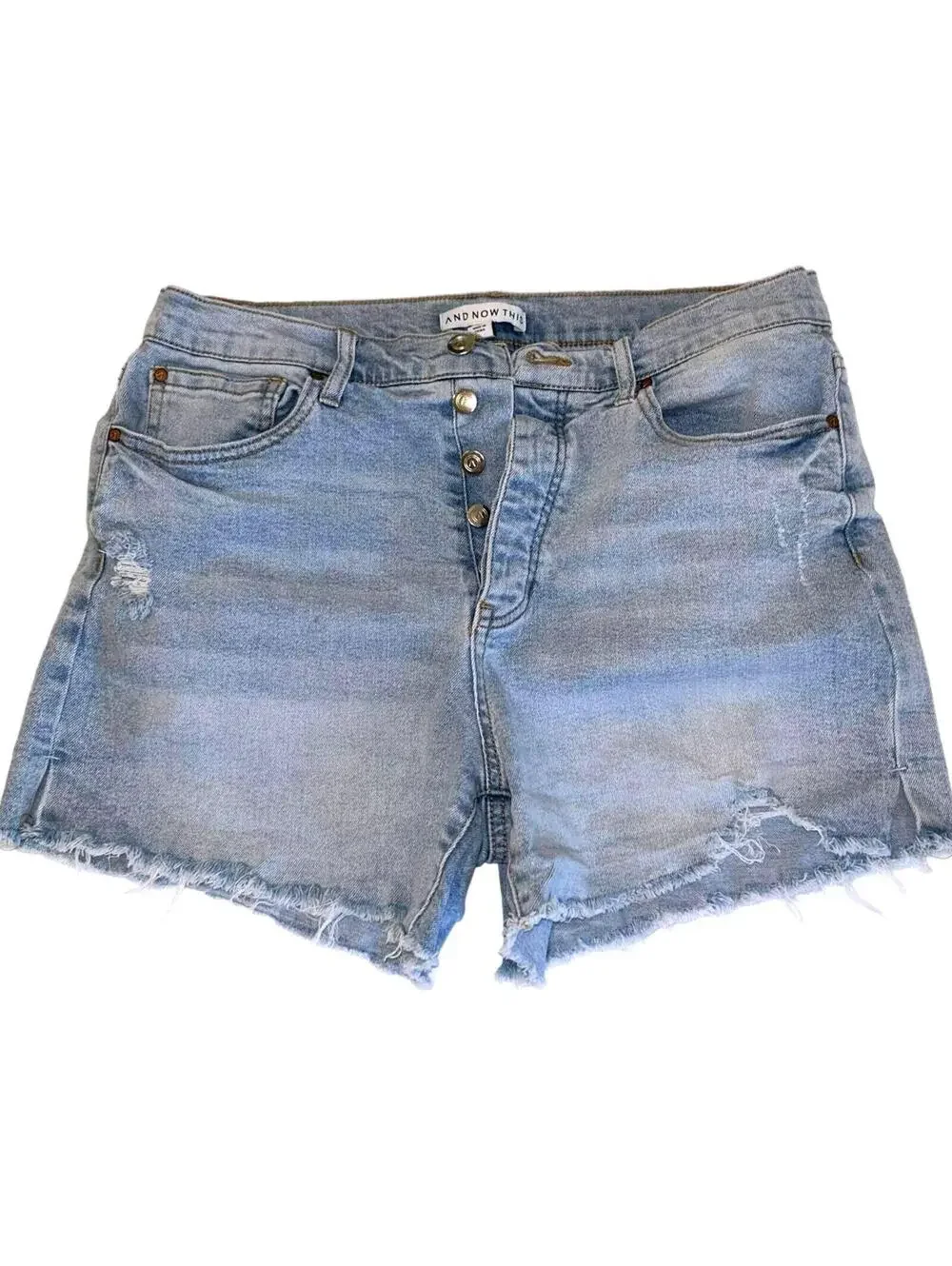Distressed Button Fly Jean Shorts, 3